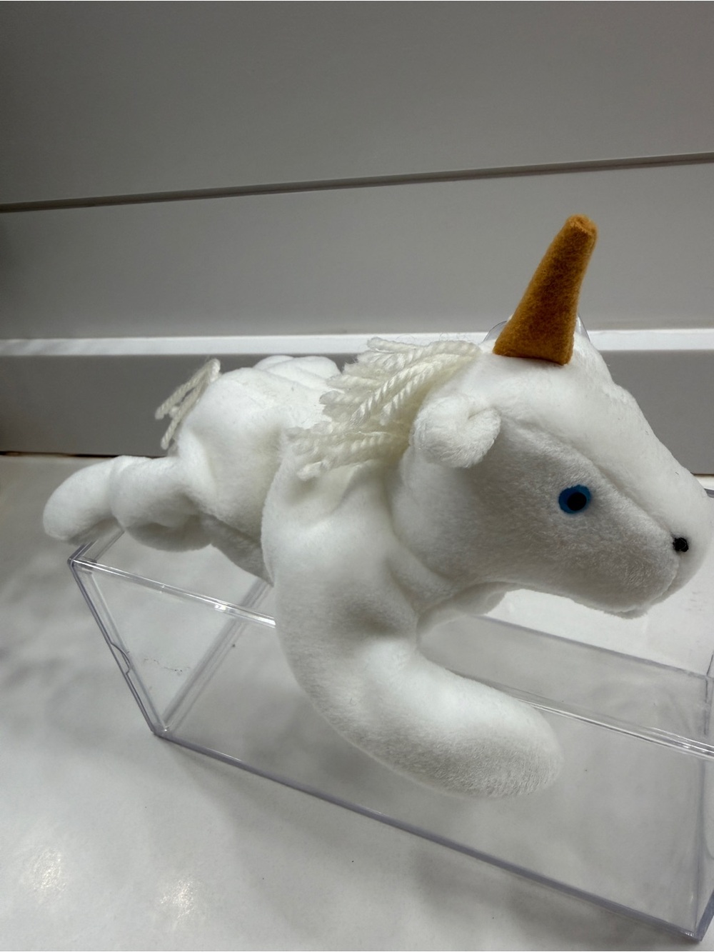 Ty White Unicorn Plush with Gold Horn and Blue Eyes